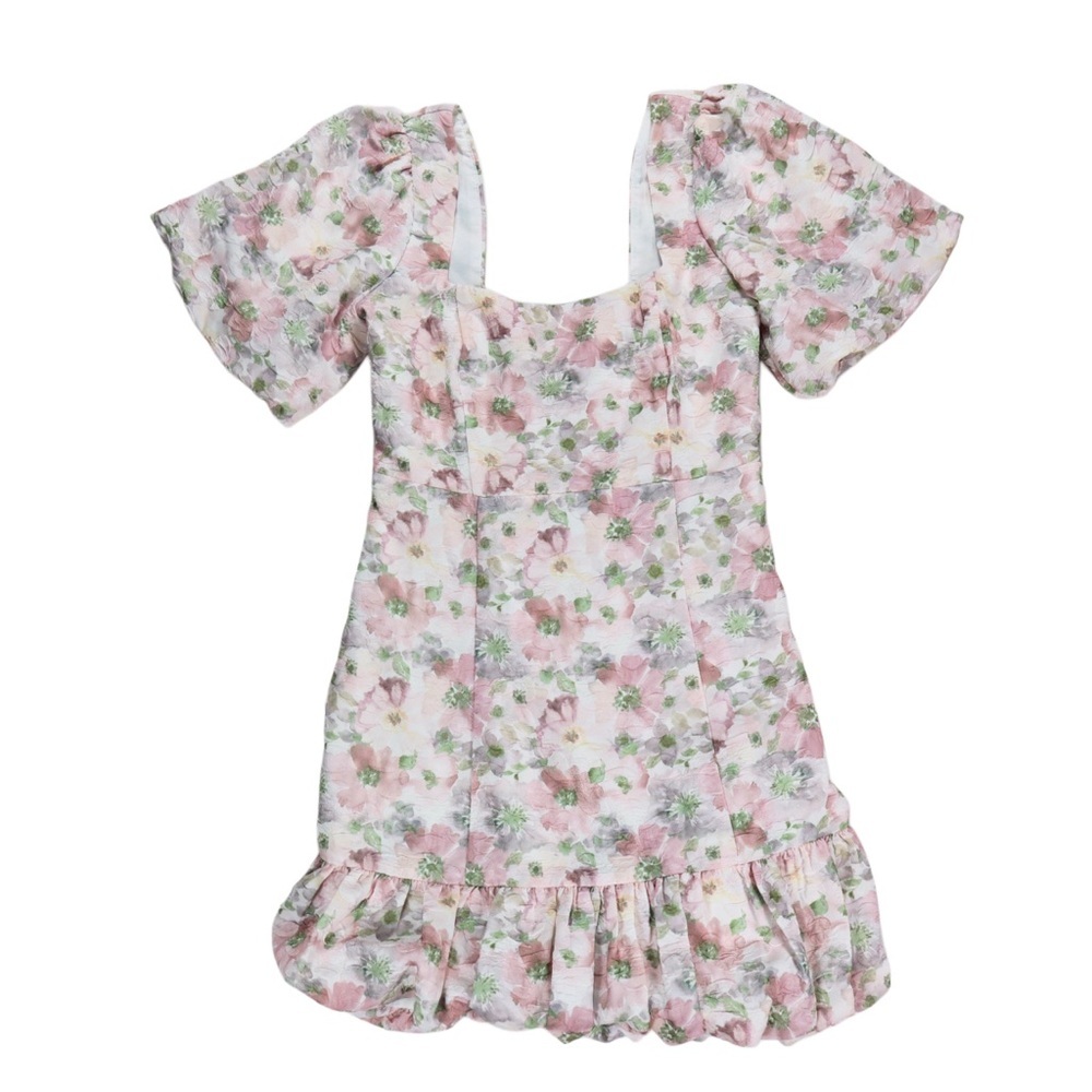 B. right Dress Size S Mini Floral Doll Puff Sleeve Preppy Garden White Pink